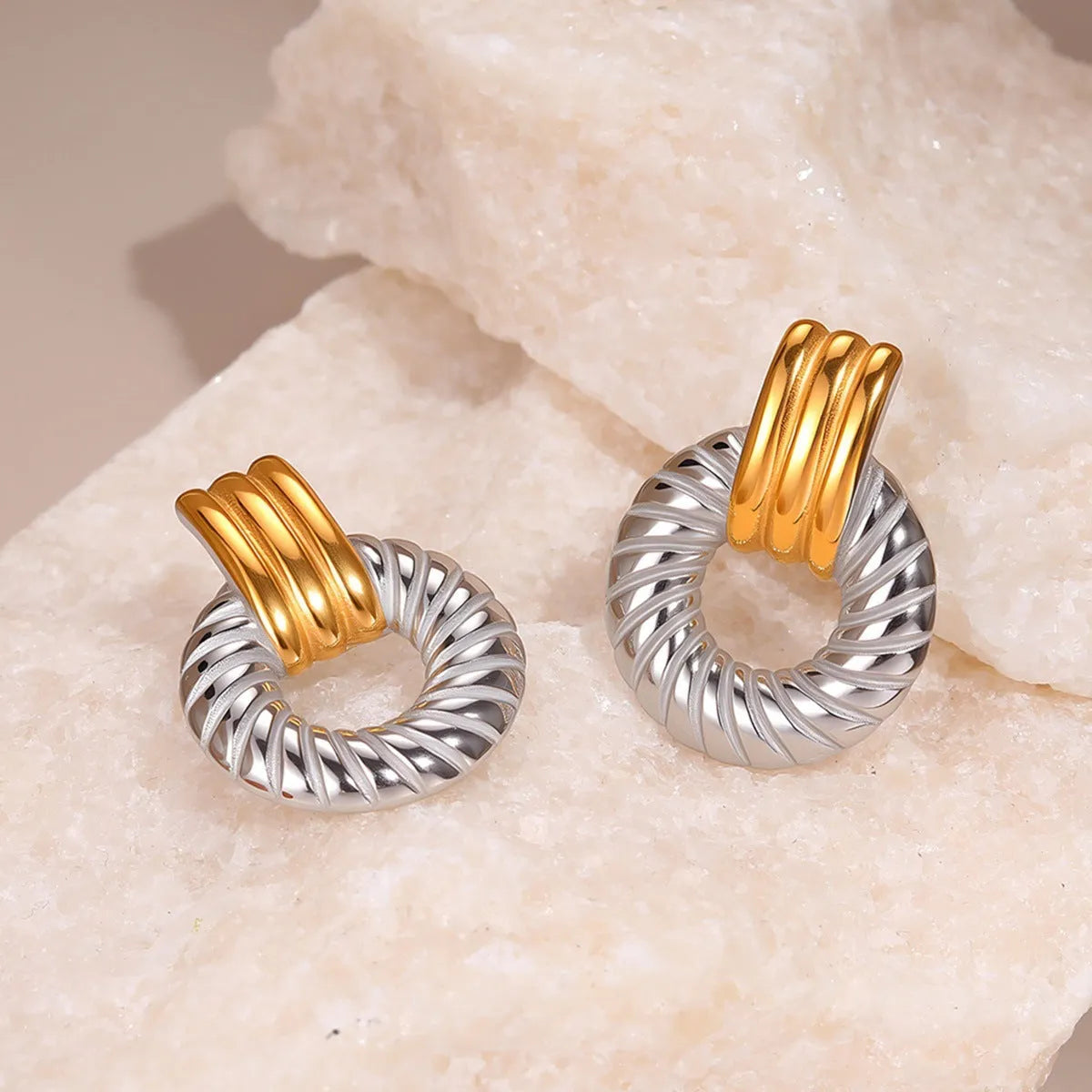 Stainless steel geometric earrings with gold and silver colour matching for women