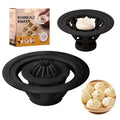 Set of four black plastic steamed bun moulds for making baozi, dumplings, and shaomai