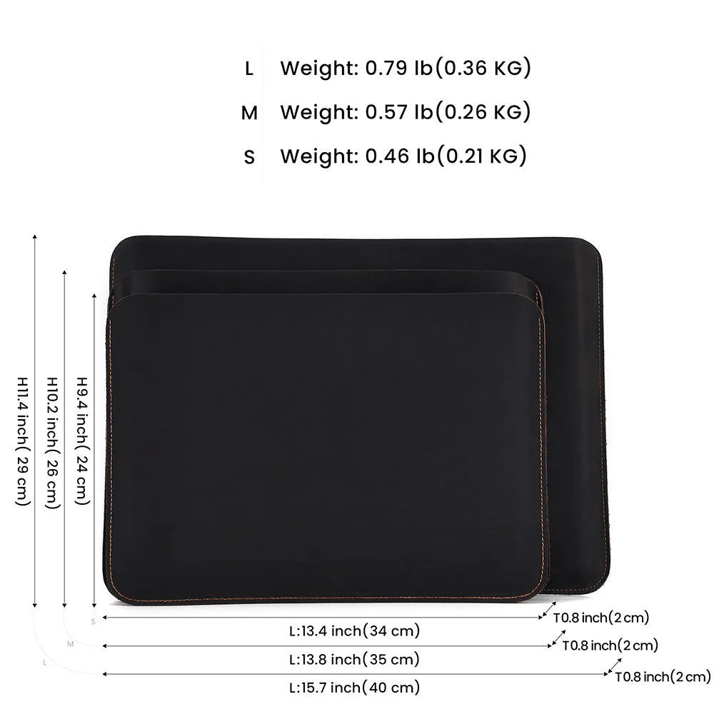 Brown genuine leather horizontal computer bag liner organiser with a laptop inside