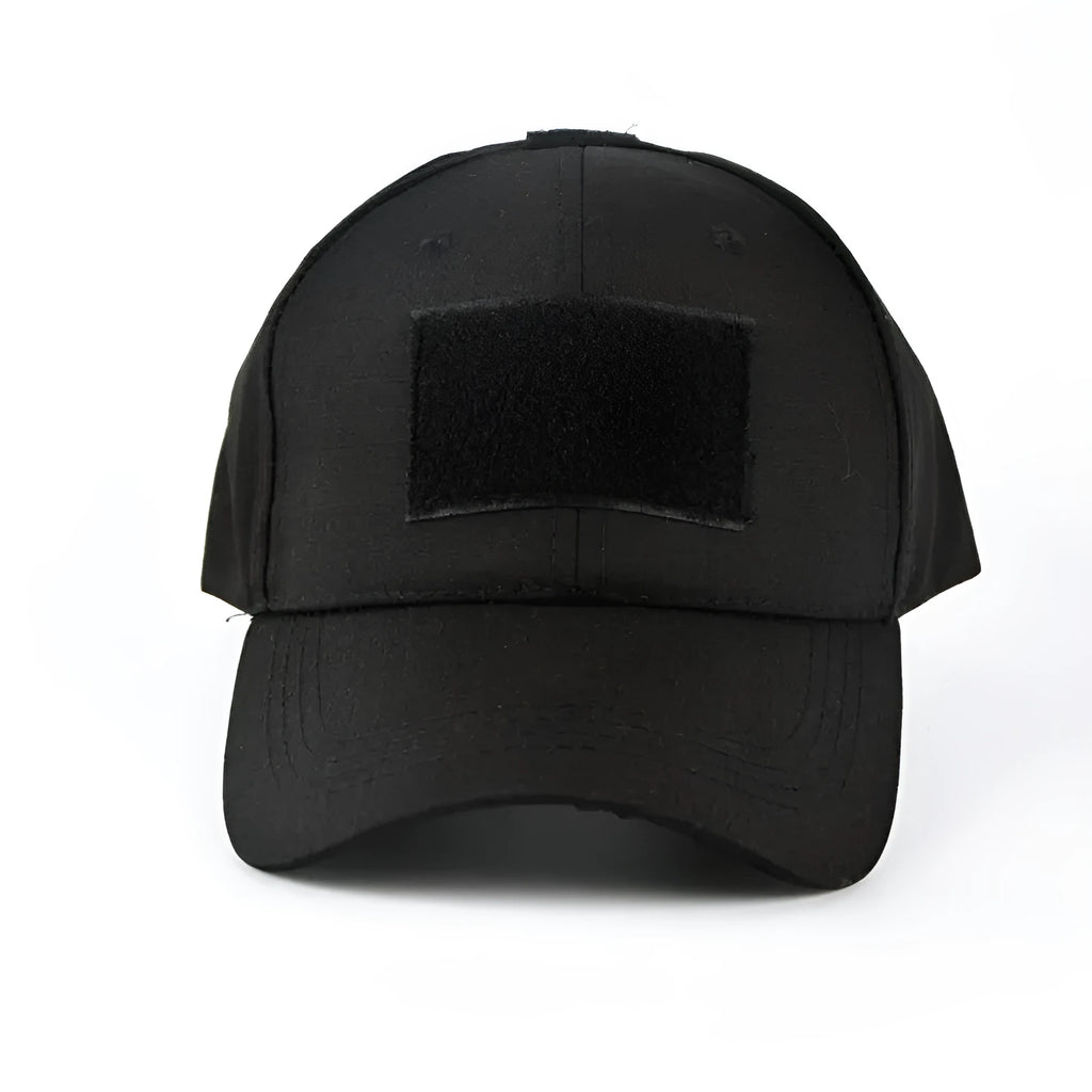 Cotton twill baseball cap with embroidered letters and Velcro fastening in black colour