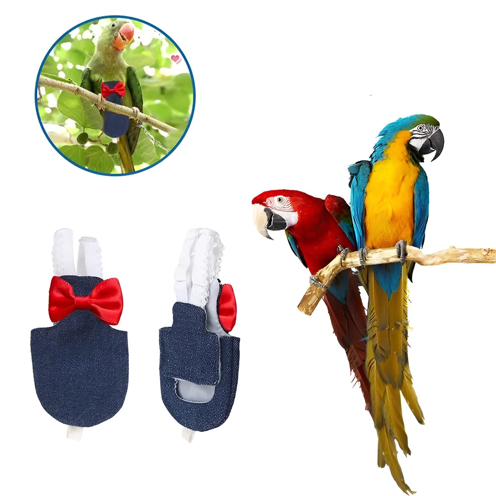 Parrot baby diaper in blue denim with metal fastenings, suitable for large birds