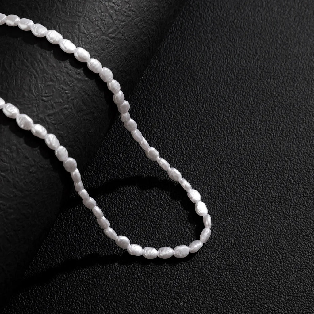 Men's white U-shaped pearl clavicle necklace with adjustable chain