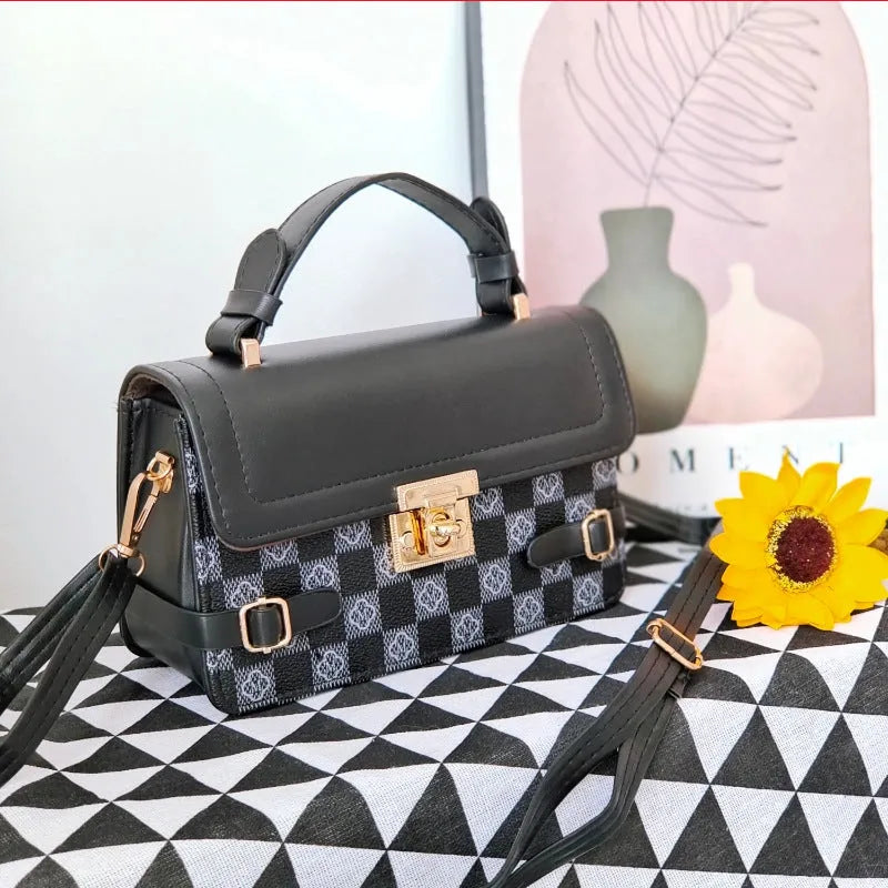 Small square retro crossbody bag with floral and rhombus pattern in a choice of colours.