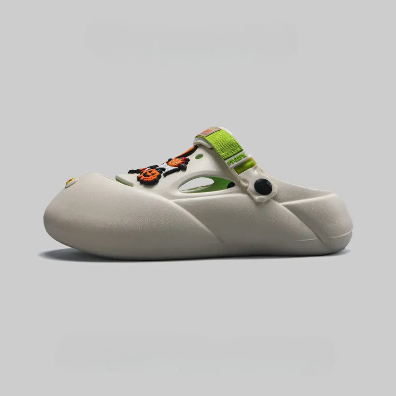 Men's grey EVA beach shoes with hole-patterned baotou design for summer outdoor wear