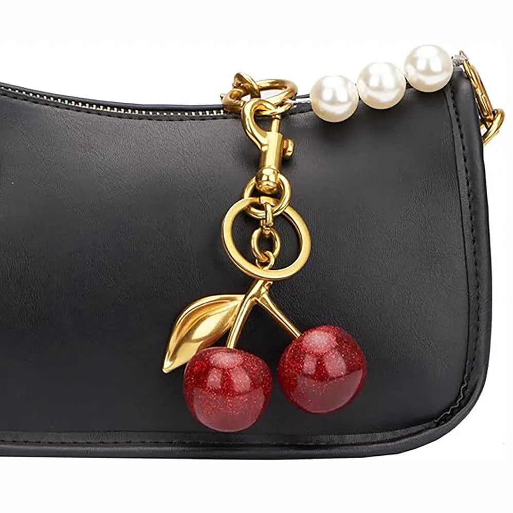 Three-dimensional cherry pendant key ring in zinc alloy with red or pink colour options