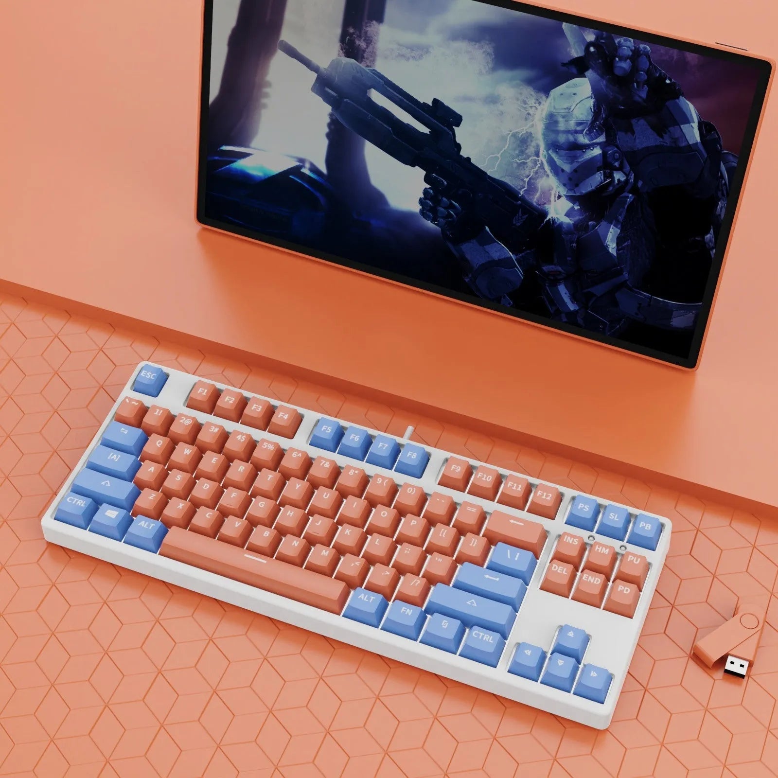 87-key hot-swappable mechanical keyboard with dual-colour backlighting and metal construction.
