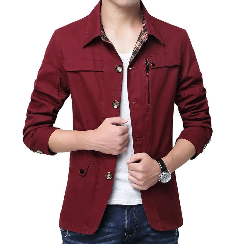 Cotton slim thin jacket for men displayed in front view