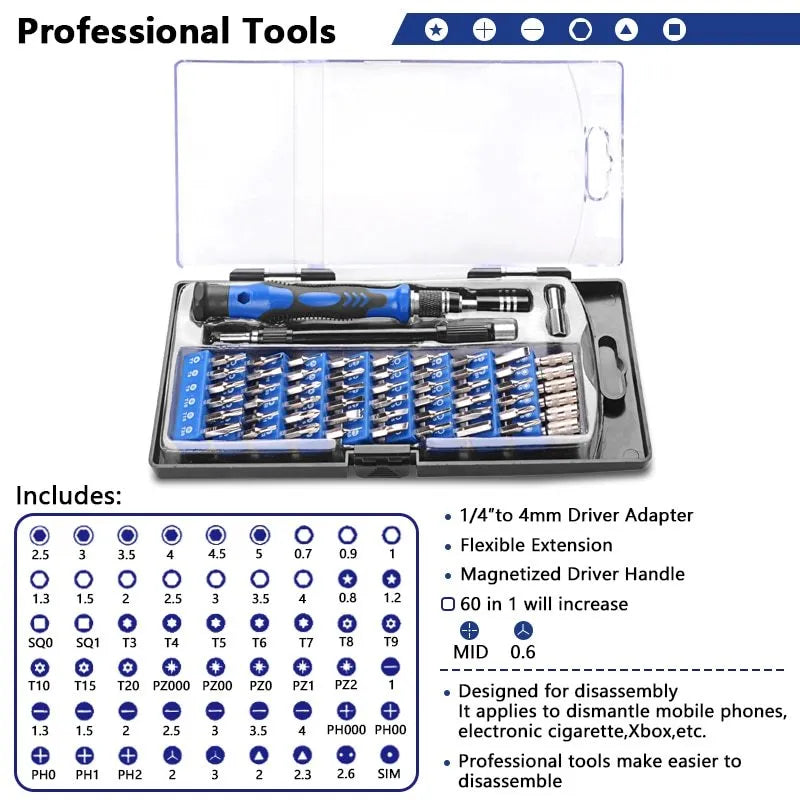 Handskit electronics repair toolkit showing soldering iron, screwdriver set, tweezers, and tools in a black carry bag.