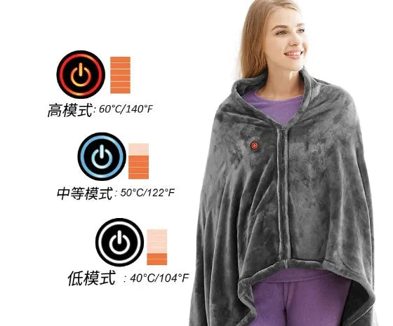 Dark grey USB heated coral fleece blanket showing soft texture and USB power cable.