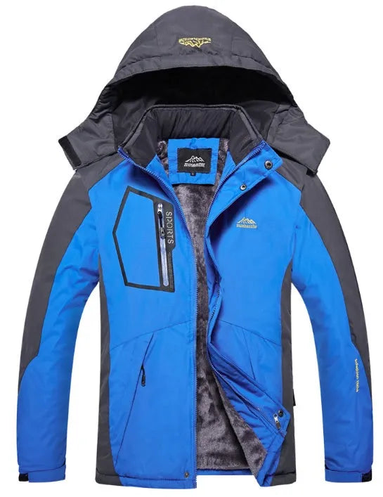 Men's Harsh Winter Jacket with Fleece Lining 3000mm Waterproof UV Resistant Warm Wear Resistant Artificial Fur Collar Available in Red Black Denim Blue Army Green Colour Blue Sizes L to 5XL