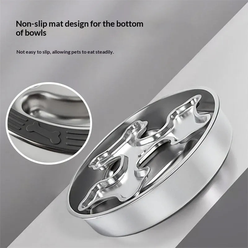 304 stainless steel rotating slow-feeding pet bowl with bone design for anti-choking use