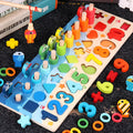Wooden 3D alphabet and number puzzle board with colourful geometric pieces for toddlers