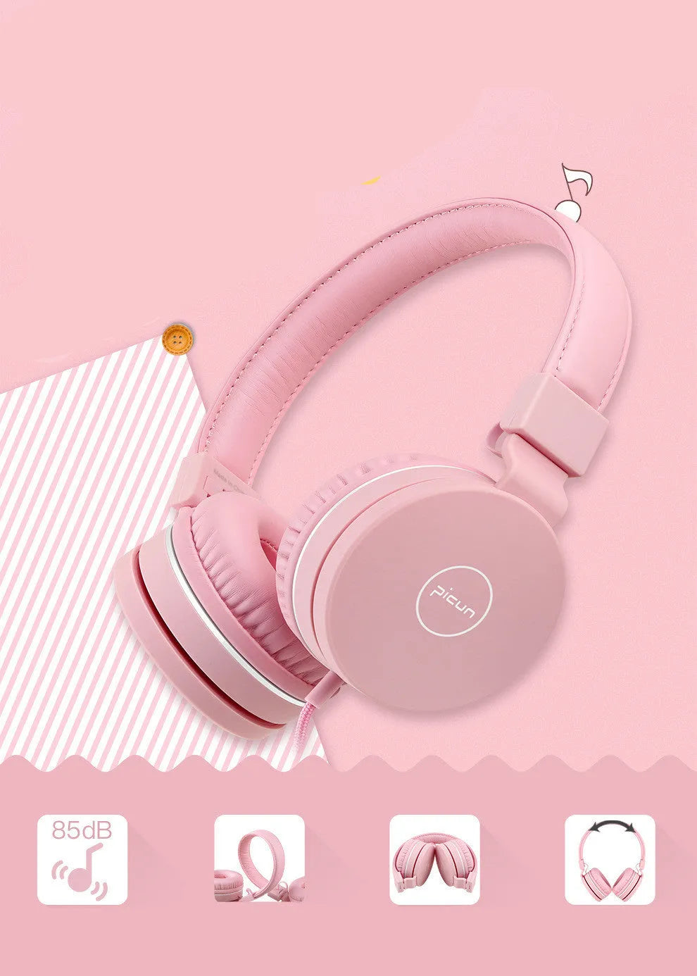 Bengoo C30 wired over-ear headphones in mint green with braided cable and 3.5mm plug
