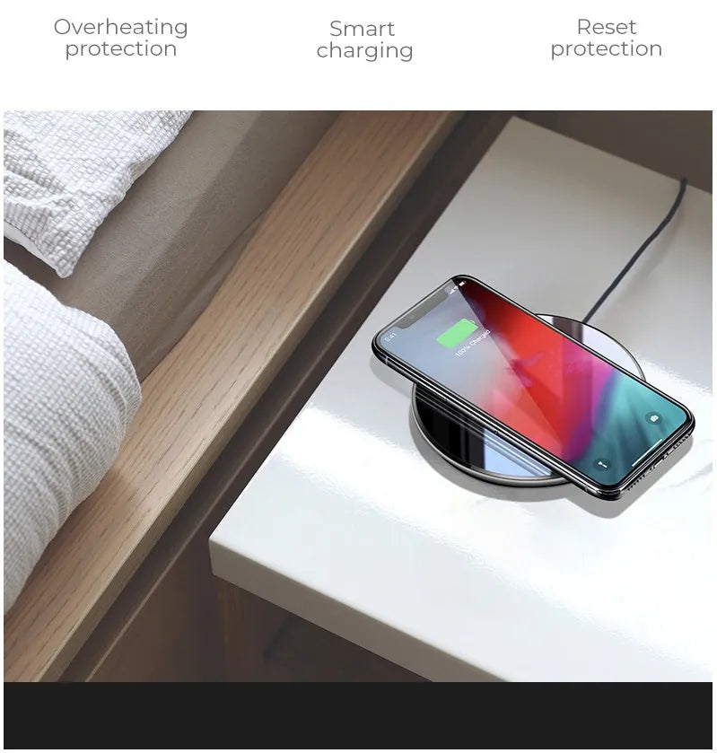 Black QI 15W wireless charging pad with silicone anti-slip base