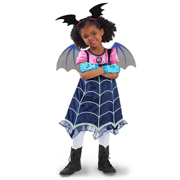 Blue cotton Halloween princess dress for young children with short sleeves and princess detailing