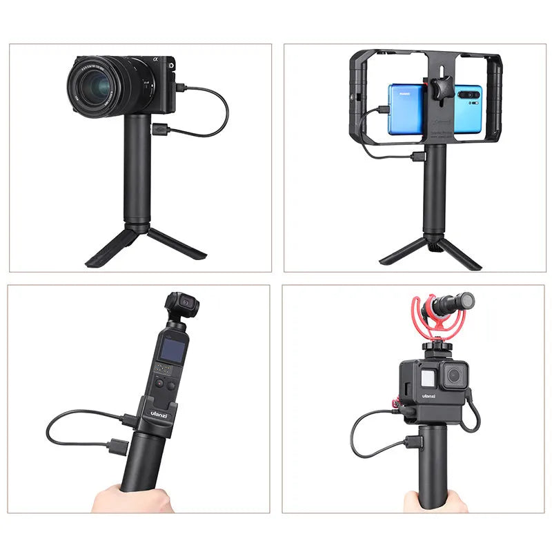Black aluminium alloy portable power bank with a carry handle, showing compact size