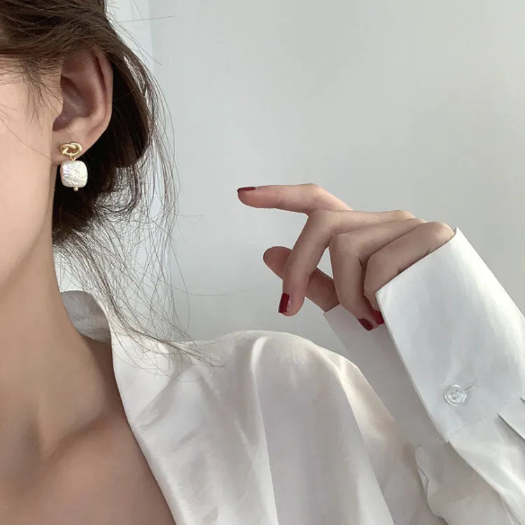 Geometric 925 Silver Natural Pearl Earrings Electroplated Finish in Picture Color Hypoallergenic Stud Earrings for Women Daily Wear and Gifting Individual Packed