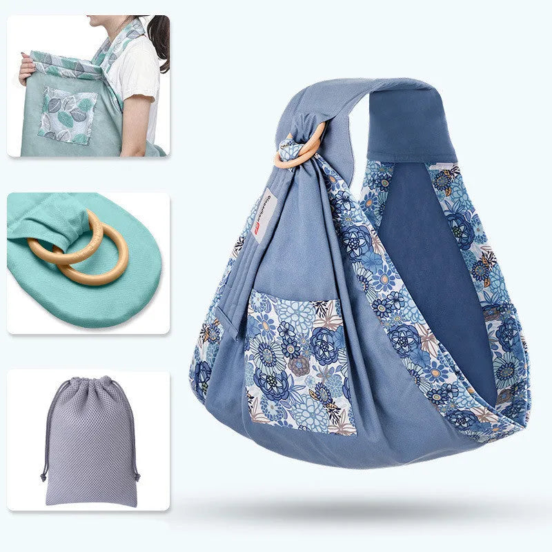 Adjustable baby wrap carrier sling shown in blue-green colour, suitable for newborns up to 36 months