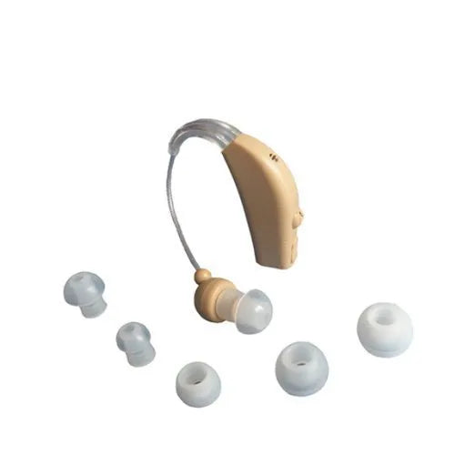 Rechargeable behind-the-ear hearing aid amplifier with digital sound processing technology