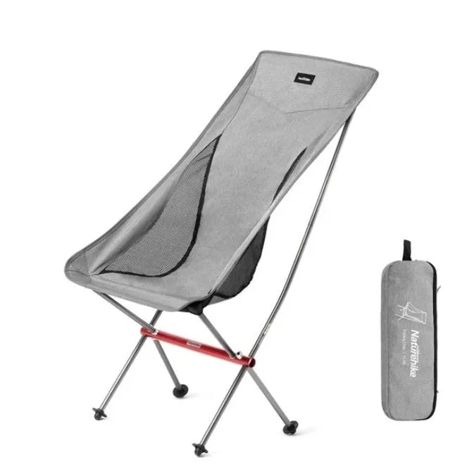 Portable ultralight aluminium camping chair in black with carry bag, folded for transport