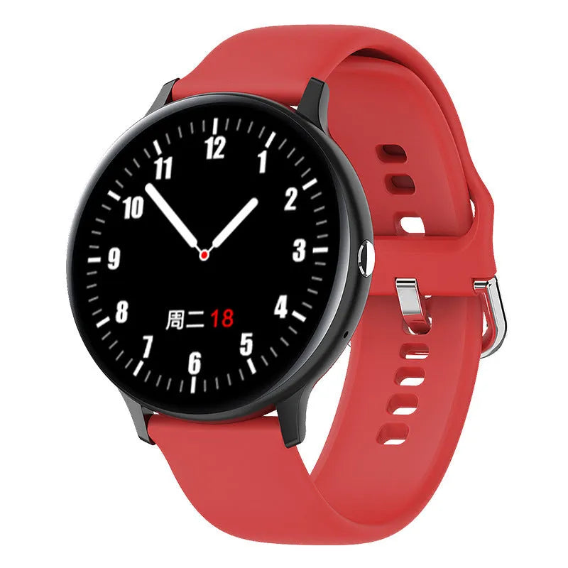 Black smart bracelet with touch screen showing heart rate and call functions on wrist