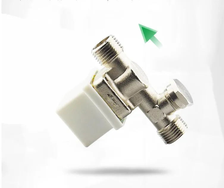 A04 DC12V normally closed water solenoid valve with plastic body and copper joint, external screw connection, 4 tube ports