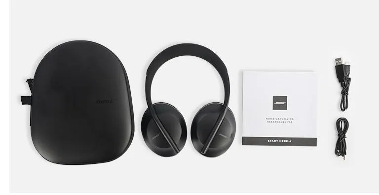 Wireless noise reduction bluetooth headset in Black with cushioned ear pads and adjustable headband