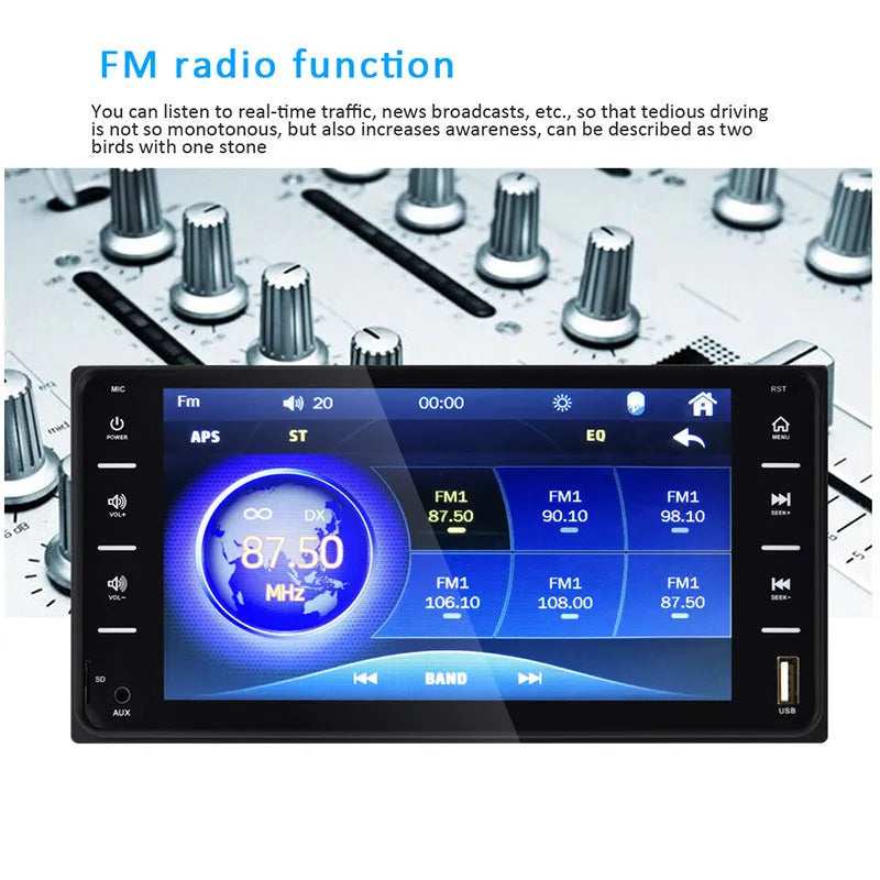 Car dual-ingot MP5 player with 7.0 inch capacitive touch screen AUX input 12V 25W x 4 audio amplifier FM radio USB2.0 and support for multiple languages and logo changes for Honda Toyota Volkswagen