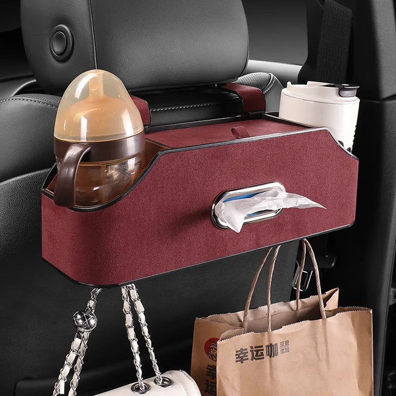 Genuine leather car tissue box and water cup holder in beige colour