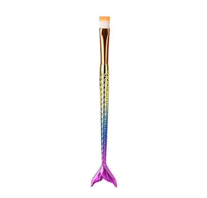 Mermaid makeup brush set of 10 pieces with multicolor nylon bristle brushes for powder eyeshadow