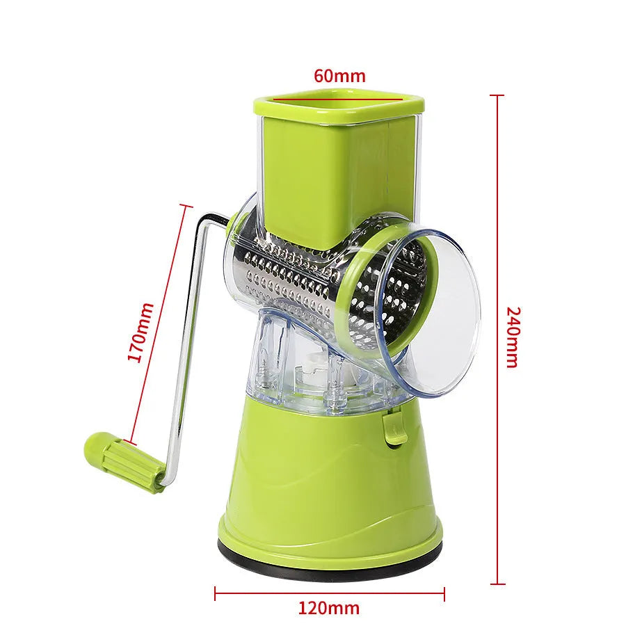 Manual multifunction drum cutter stainless steel vegetable slicer hand crank grater in blue