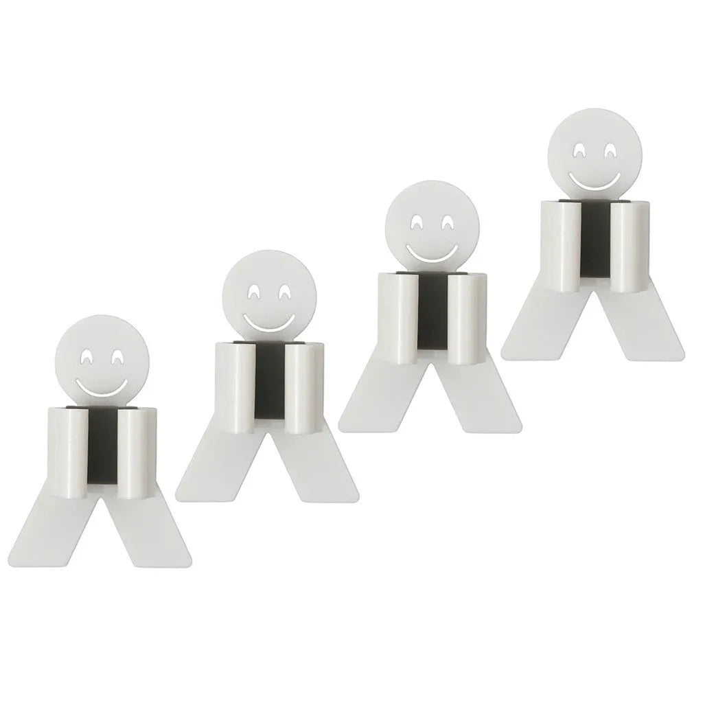 White bathroom toilet mop hook with adhesive backing for wall mounting, holding a toilet brush handle