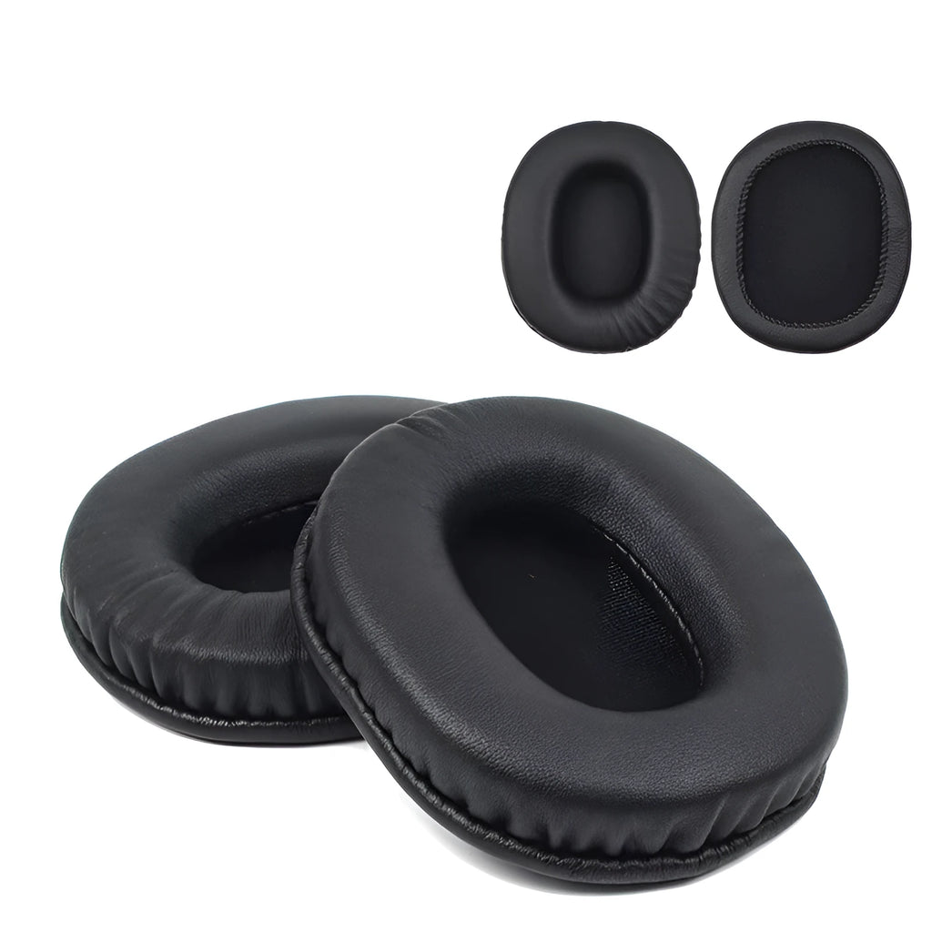 Two black soft PU leather replacement ear pad covers for Sony MDR-1R headphones.