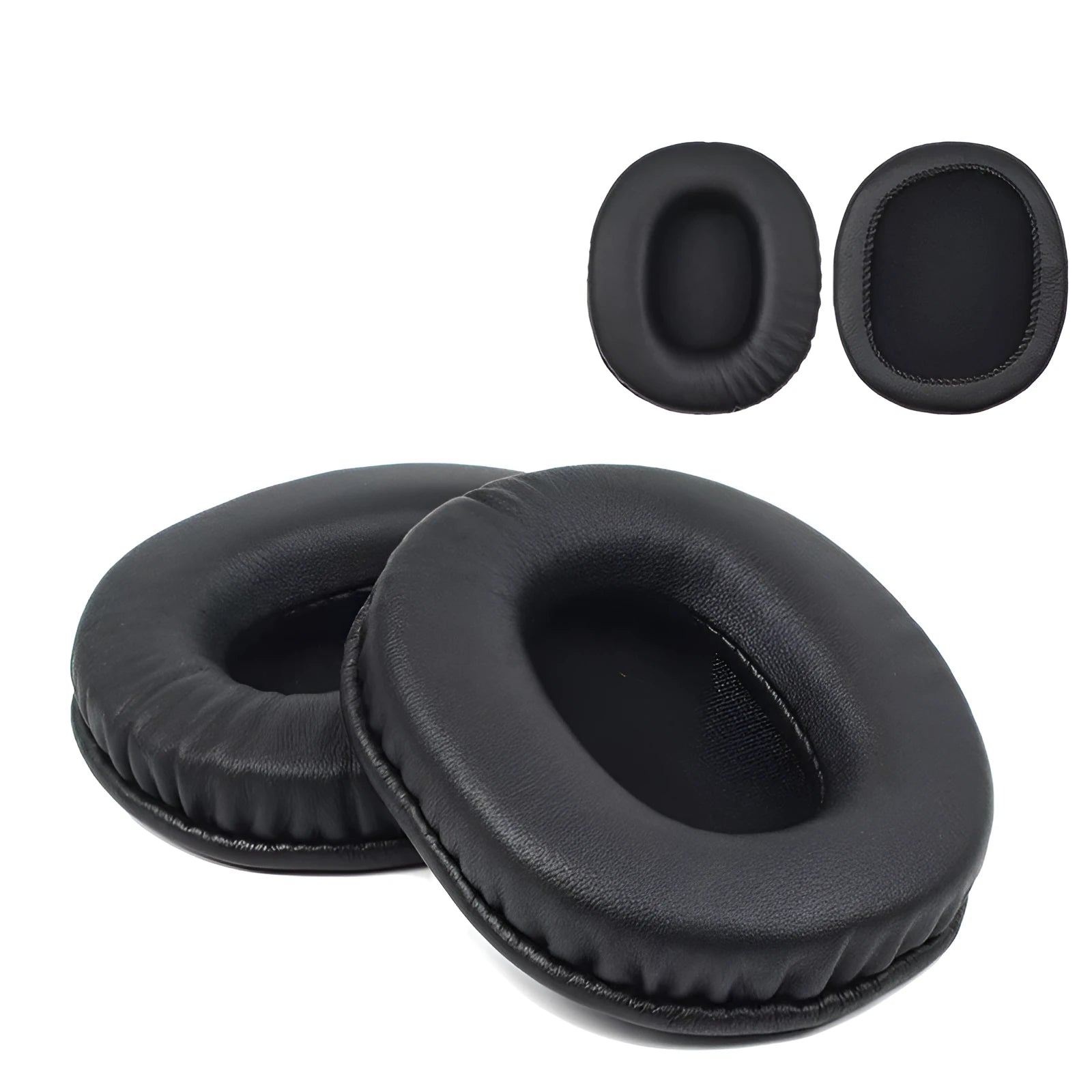 Two black soft PU leather replacement ear pad covers for Sony MDR-1R headphones.
