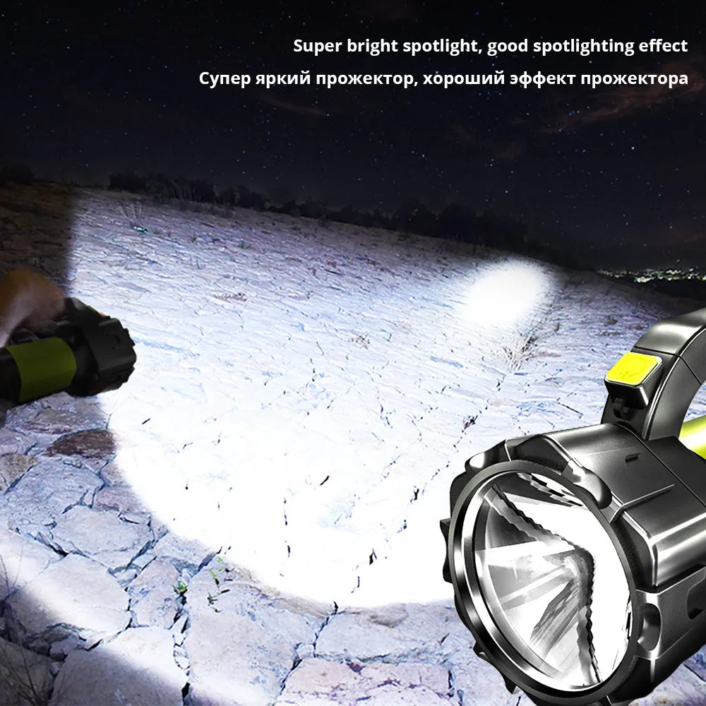 H771 portable orange or green camping lamp with removable battery and shoulder strap.