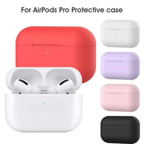 Soft silicone protective cover for AirPods Pro wireless earbud case in multiple colour options.