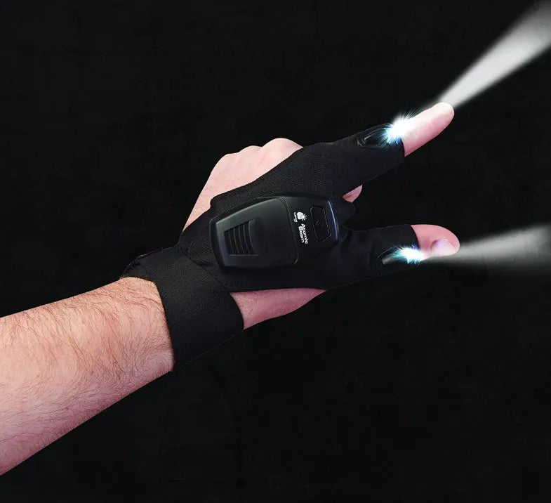 Half finger fishing gloves with built-in LED light and dry battery for night use