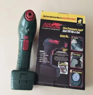 Portable car tyre inflator with digital gauge and LED light on 12V power cable
