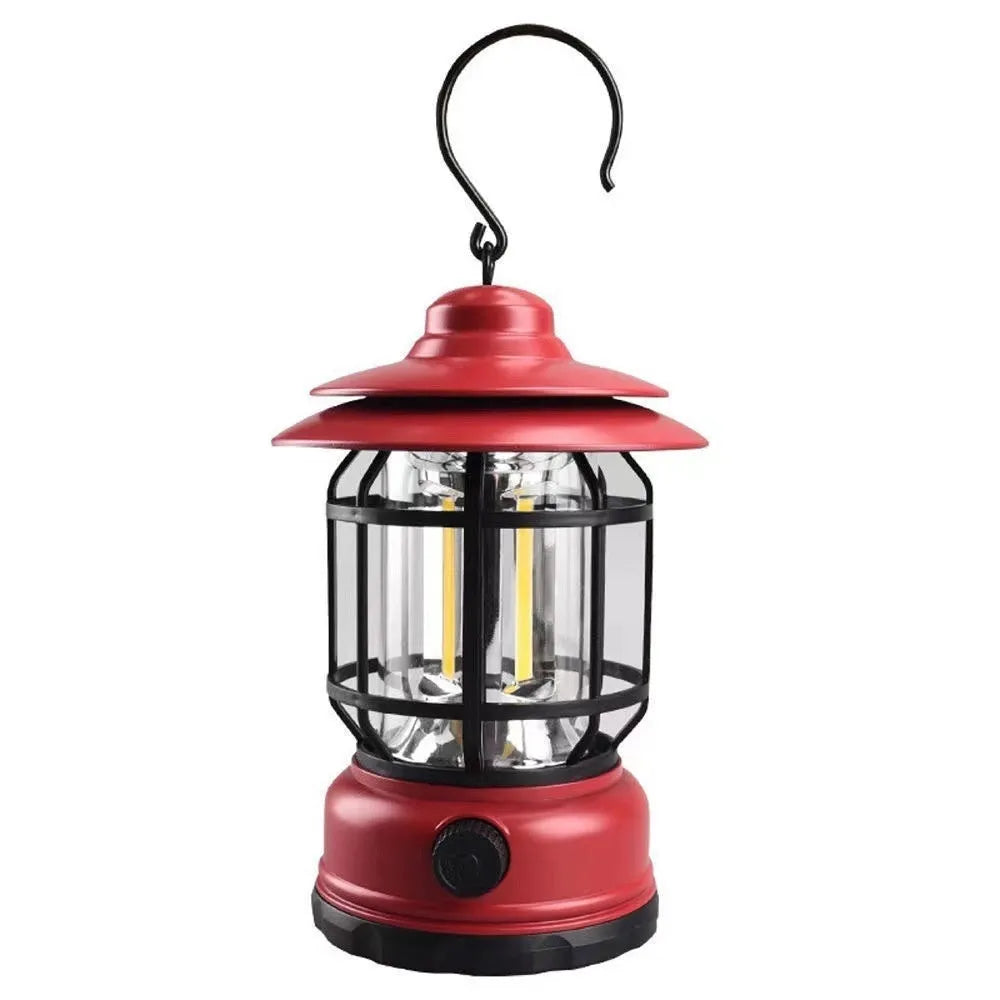 Portable camping lantern and head lamp in dark green, black, or red with super bright LED lighting