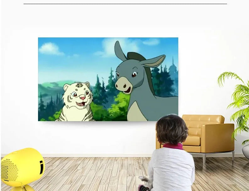 YG220 white or yellow LED projector showing front projection design and compact 0.7kg build