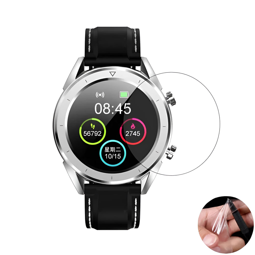 Three transparent matte screen protector films for Ticwatch2 smart watch on a backing card.
