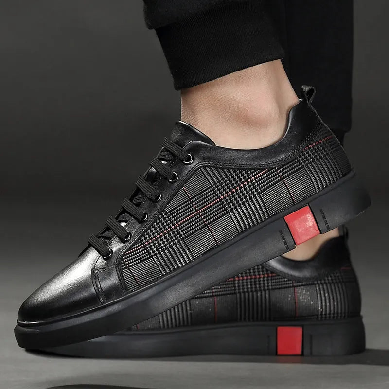 SOLEY genuine leather lace-up sneakers for men, soft touch upper, rubber outsole, side view