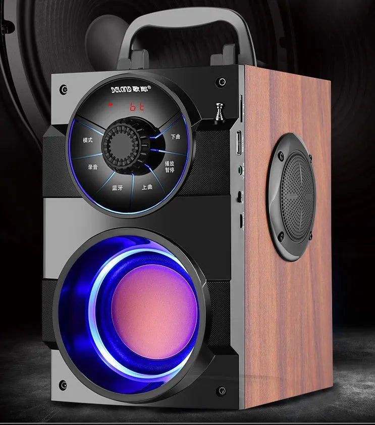 Black portable mini 2.1 channel home audio system with subwoofer, cable, and USB power