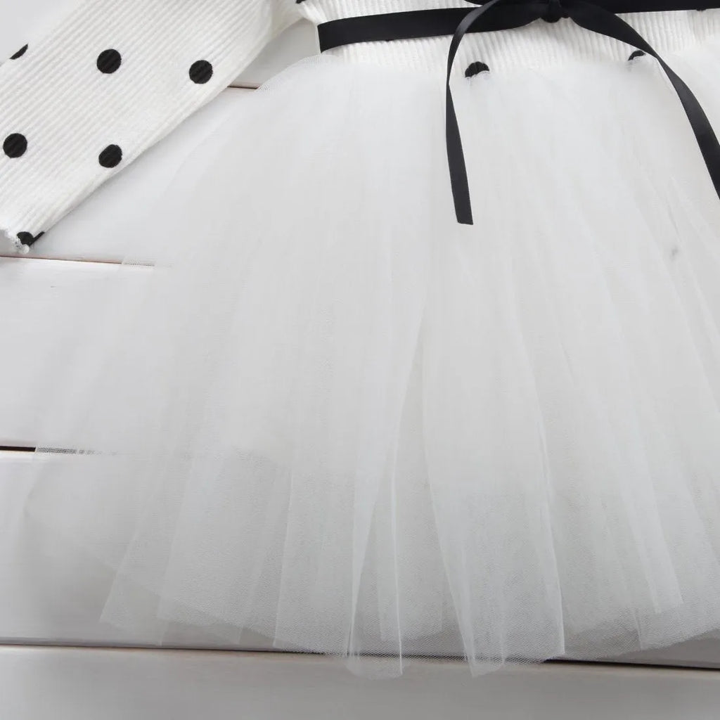 Baby girls long sleeve lace tutu dress in black, pink or white for christenings and birthdays