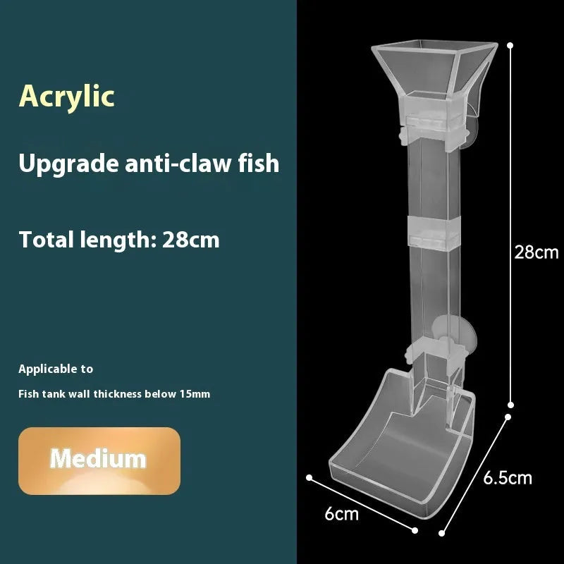 Set of three plastic aquarium feeding tubes with cleaning brushes and spoons in 17cm, 28cm, and 38cm lengths.