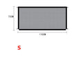Foldable black cloth pet protection fence placed in a doorway, 110x72 cm size, for holding a small dog