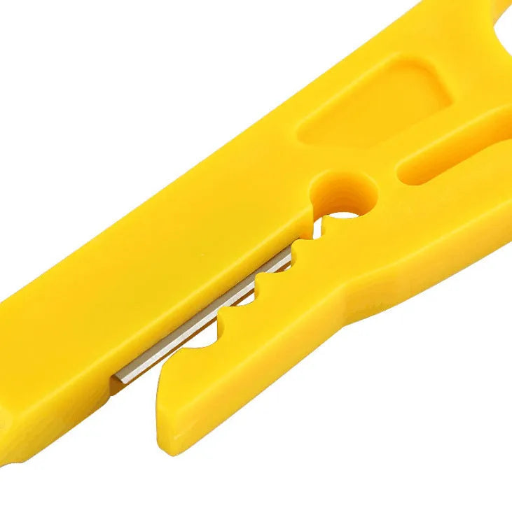 Yellow mini portable wire stripper tool with a metal blade for 0.6mm wires.