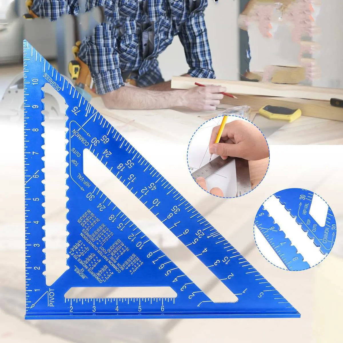 Aluminium alloy woodworking measuring square ruler showing 90-degree angle measurement markings
