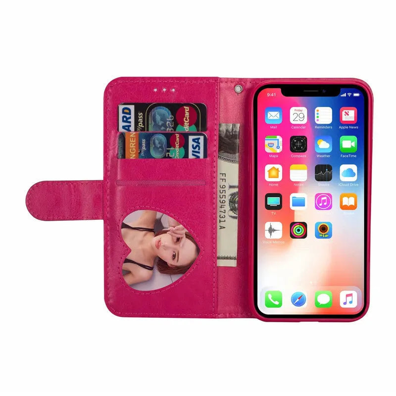 PU leather zipper wallet case for iPhone with card slots and coin storage
