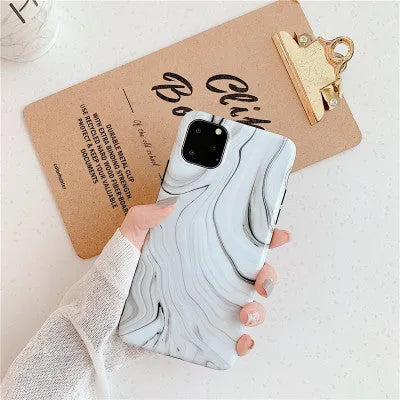 Marble mobile phone case for iPhone in white with IMD soft shell construction